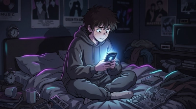 Un chico mira preocupado una llamada entrante en su móvil, ilustra la telefobia.